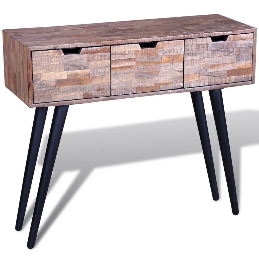 Console Table With 3 Drawers Reclaimed Teak Wood