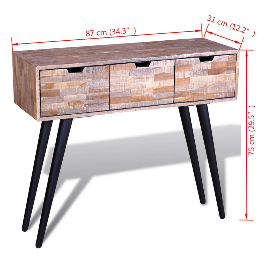 Console Table With 3 Drawers Reclaimed Teak Wood
