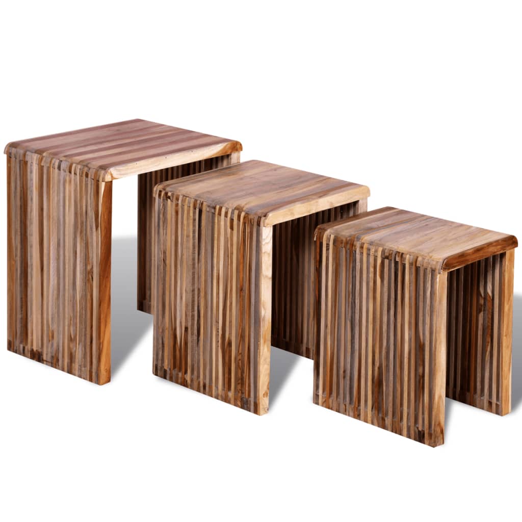 Nesting Table Set 3 Pieces Colourful Reclaimed Teak