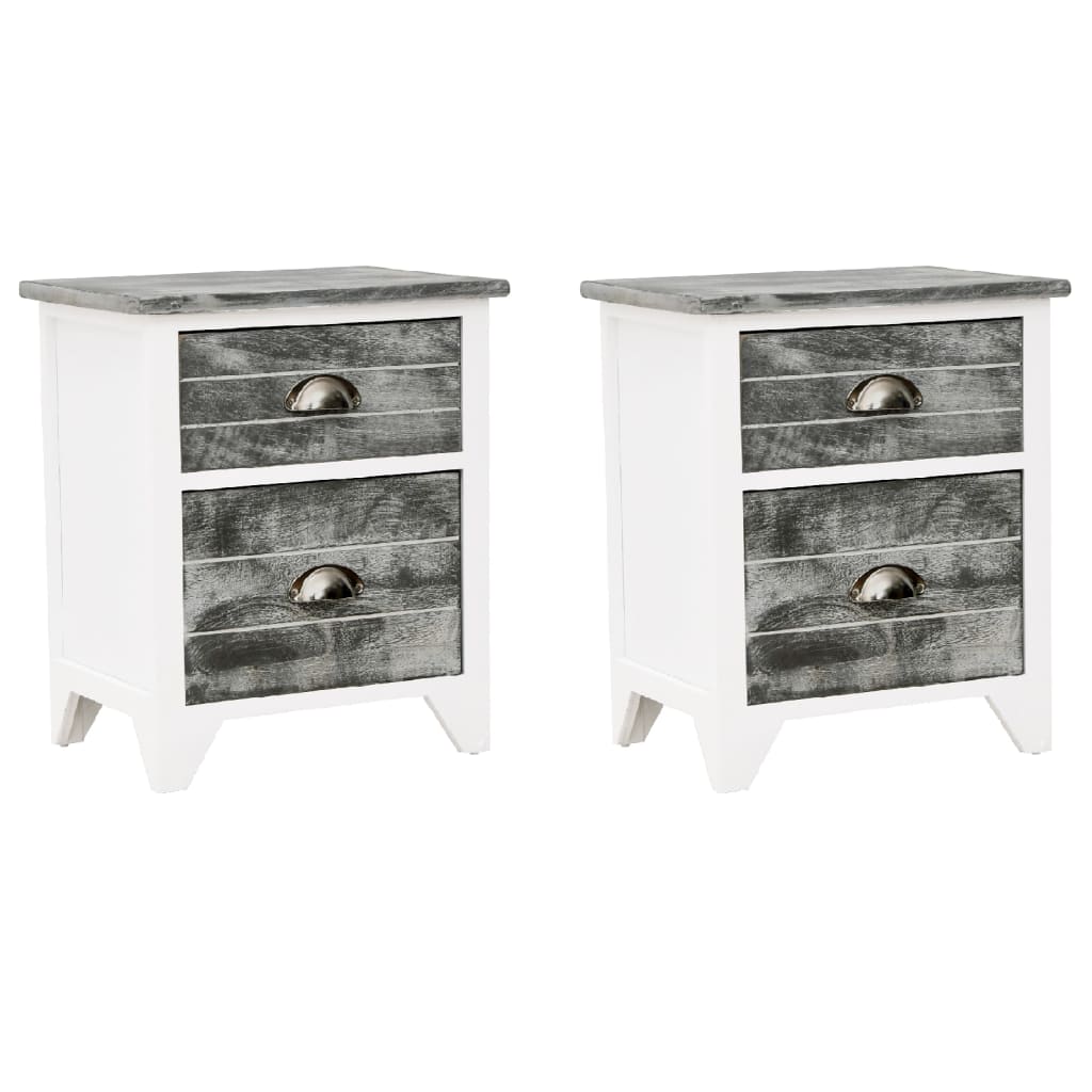 Nightstand 2 Pcs With 2 Drawers Grey And White