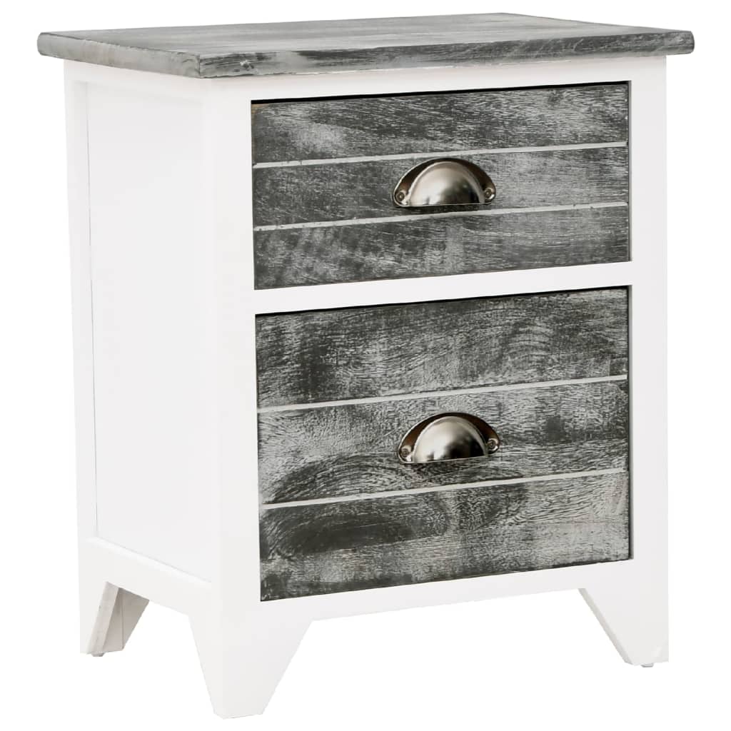 Nightstand 2 Pcs With 2 Drawers Grey And White