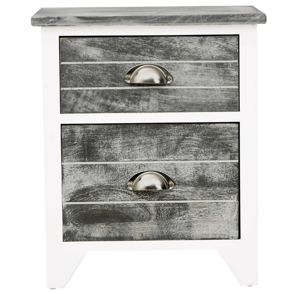 Nightstand 2 Pcs With 2 Drawers Grey And White