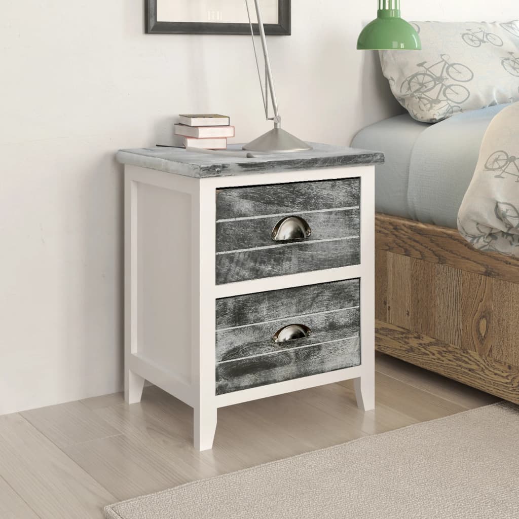Nightstand 2 Pcs With 2 Drawers Grey And White