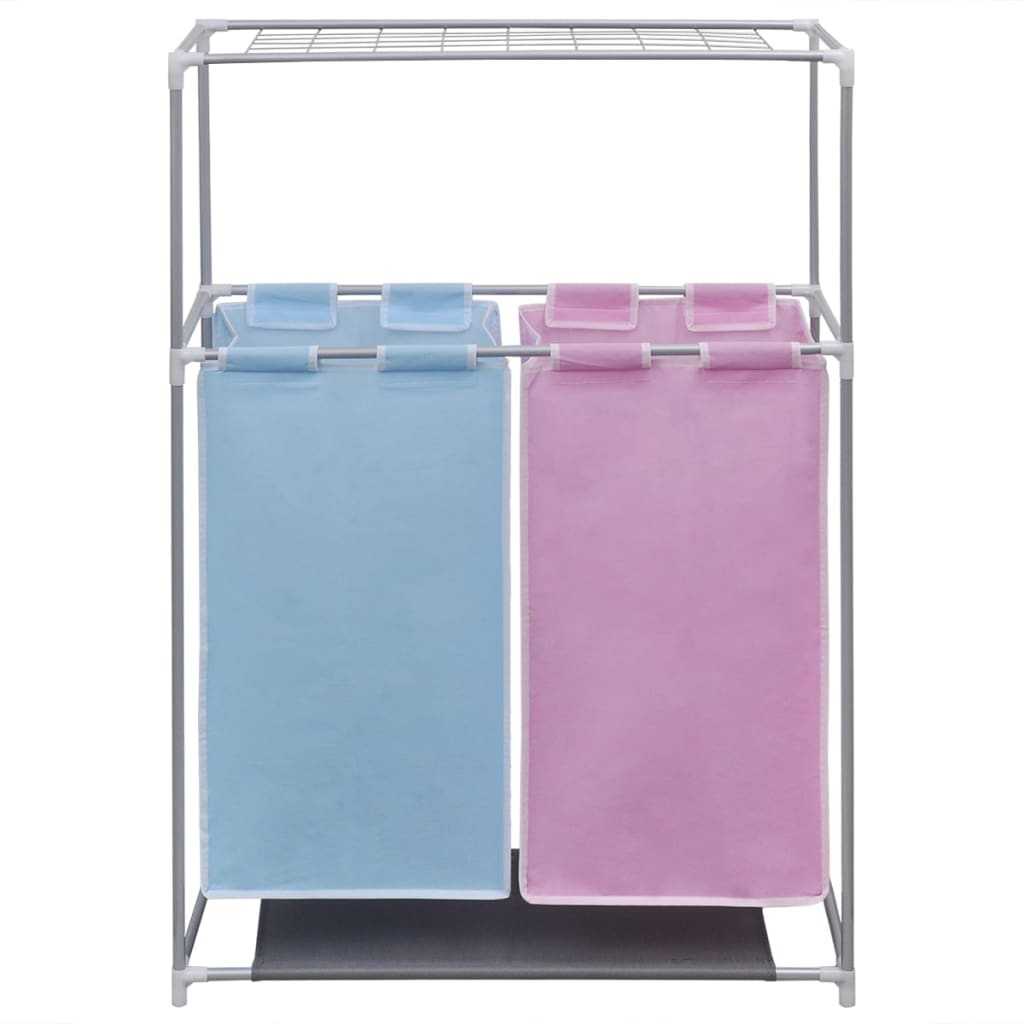 2-Section Laundry Sorter Hamper With A Top Shelf For Drying