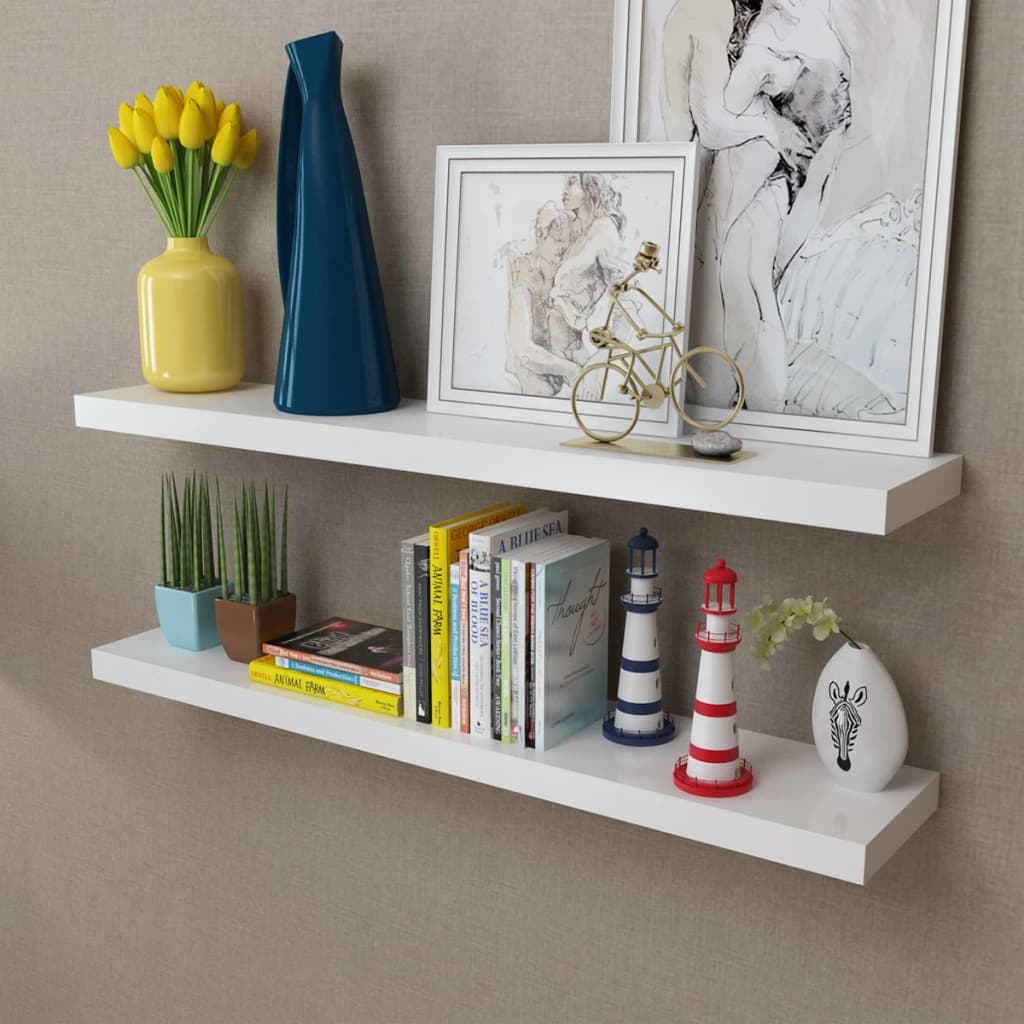 Floating Wall Display Shelves Book/Dvd Storage Mdf 2 Pcs