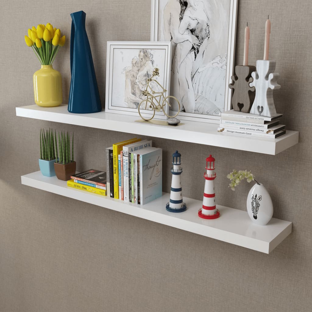 Floating Wall Display Shelves Book/Dvd Storage Mdf 2 Pcs