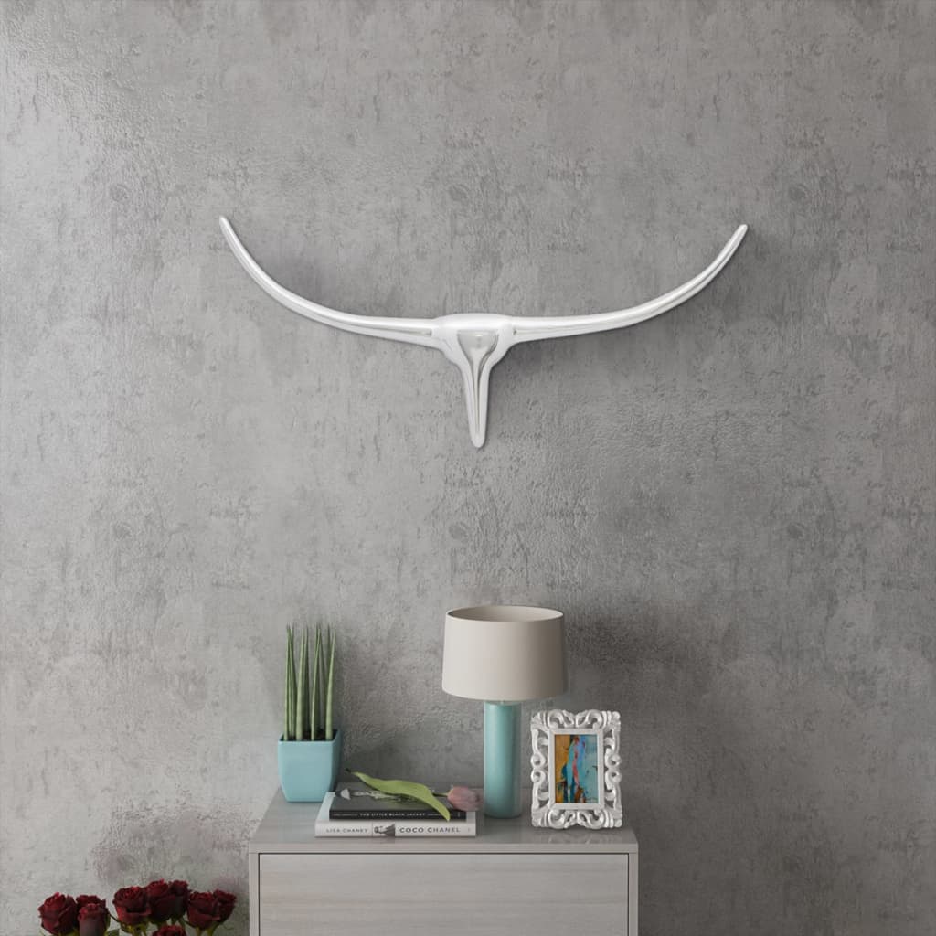 Wall Mounted Aluminium Bull’s Head Decoration Silver