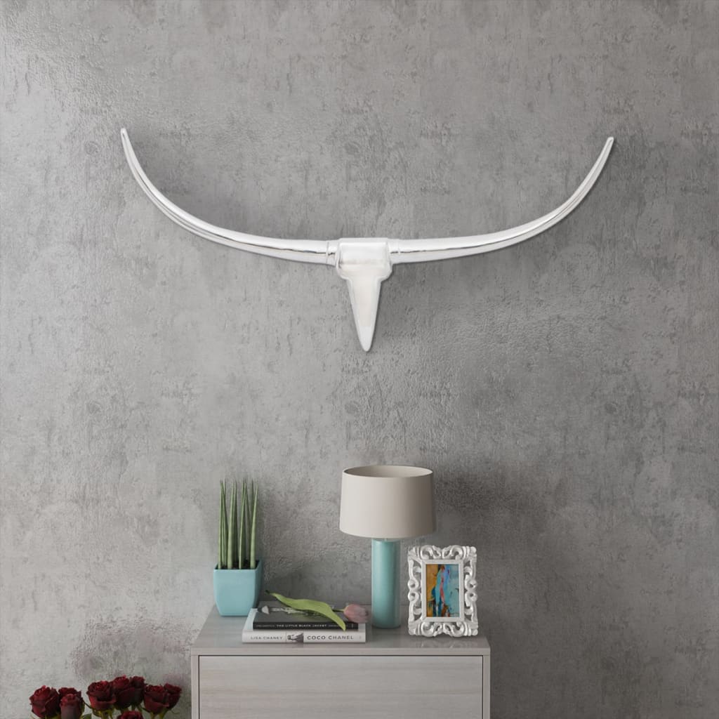 Wall Mounted Aluminium Bull’s Head Decoration Silver