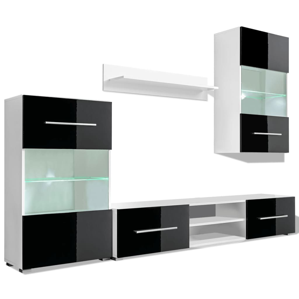 4 Pcs High Gloss Wall Display Cabinet Tv Unit With Led Lighting