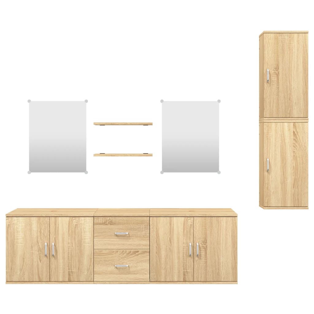 7 Piece Bathroom Furniture Set Engineered Wood