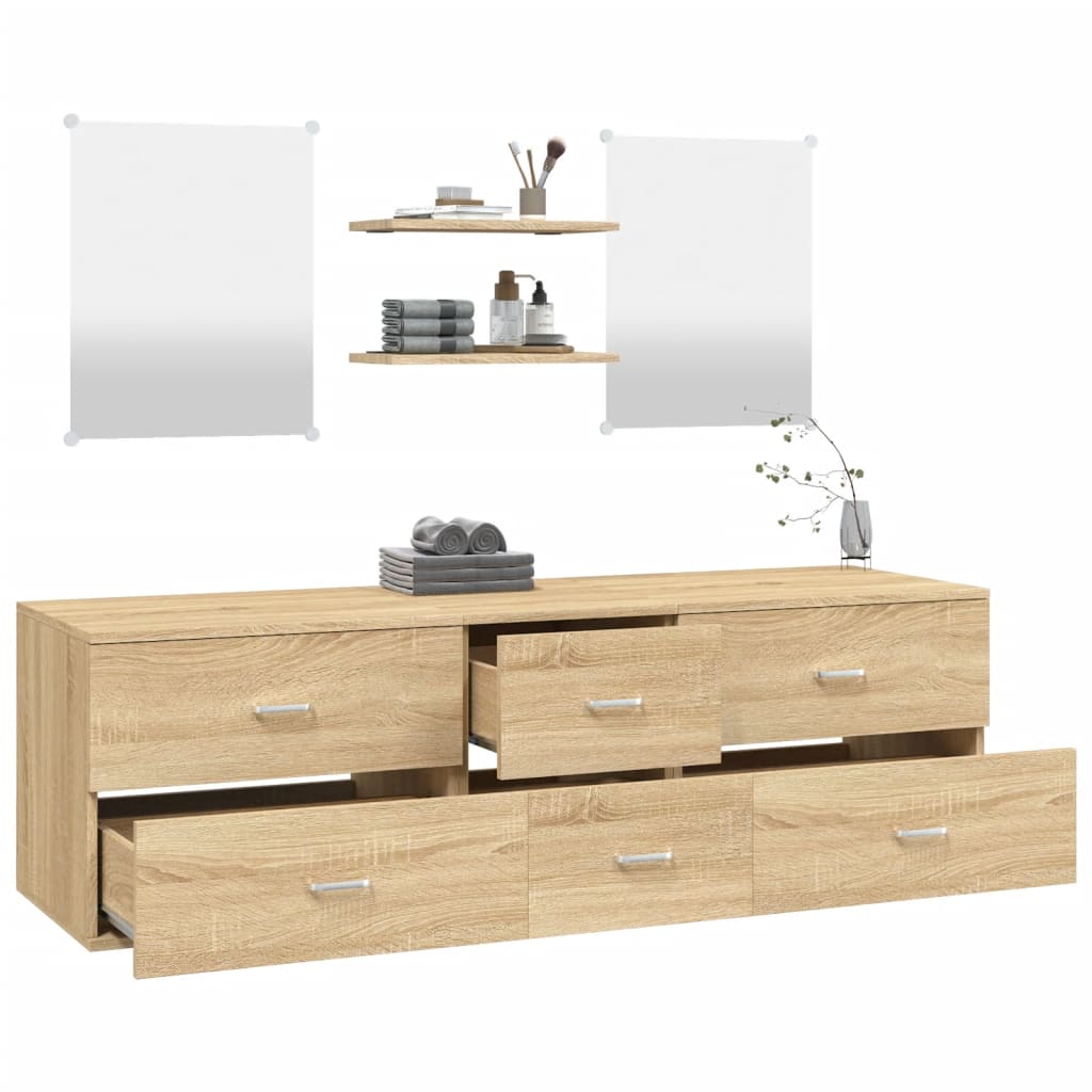 5 Piece Bathroom Furniture Set Engineered Wood