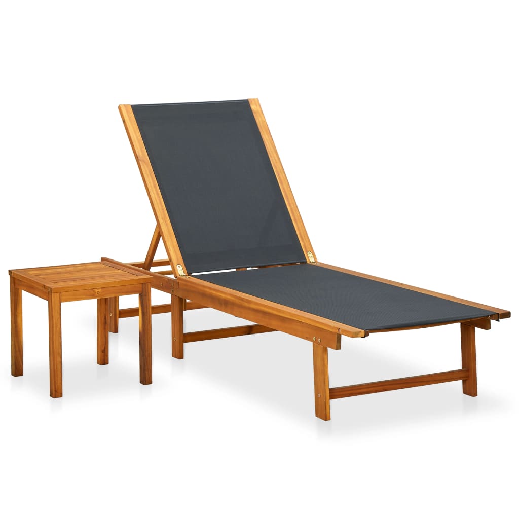 Sun Loungers 2 Pcs With Table Solid Acacia Wood And Textilene