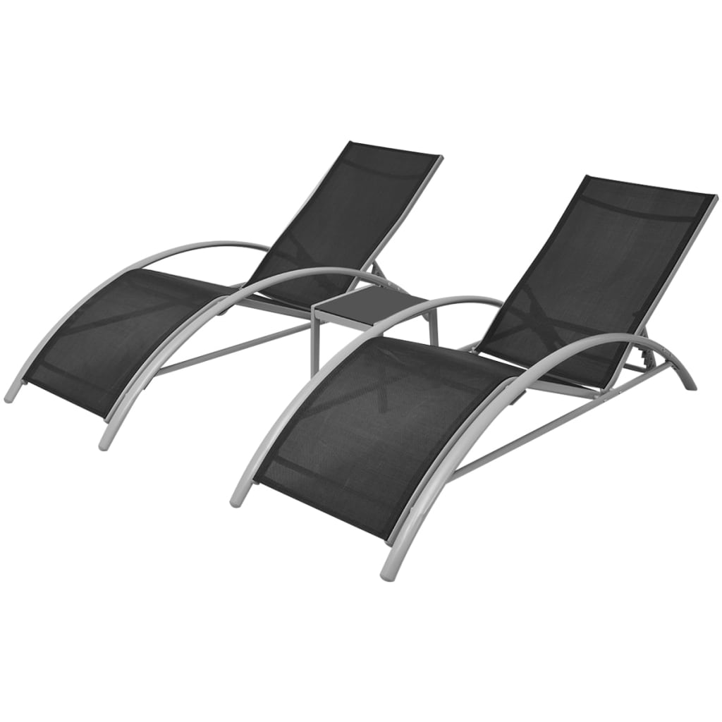 Sun Loungers With Table Aluminium Black