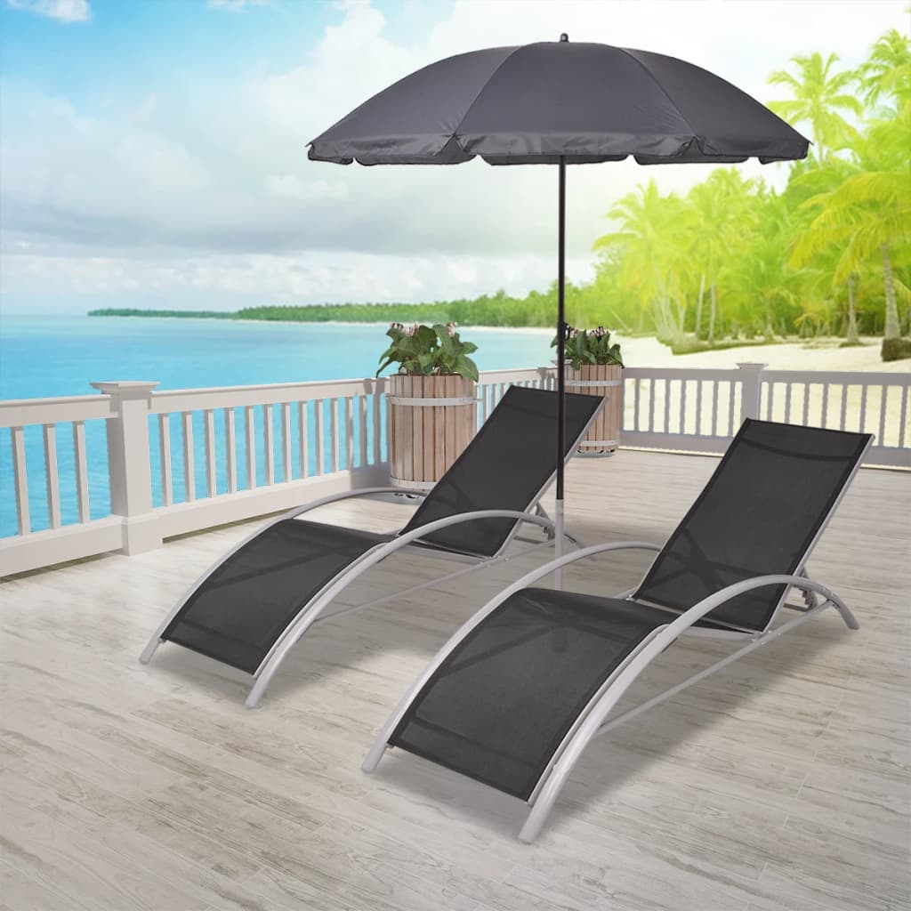 Sun Loungers With Umbrella Aluminium Black