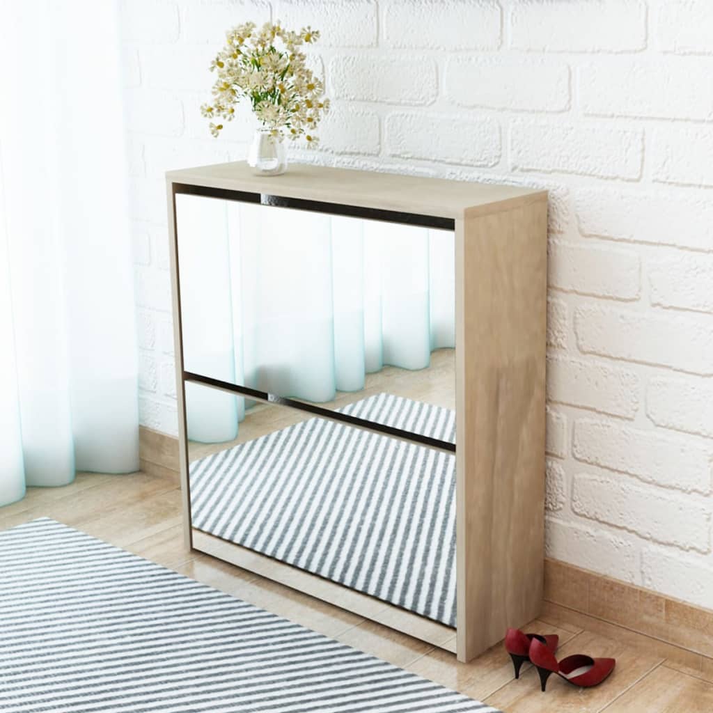Shoe Cabinet With Mirror 2-Layer 63X17X