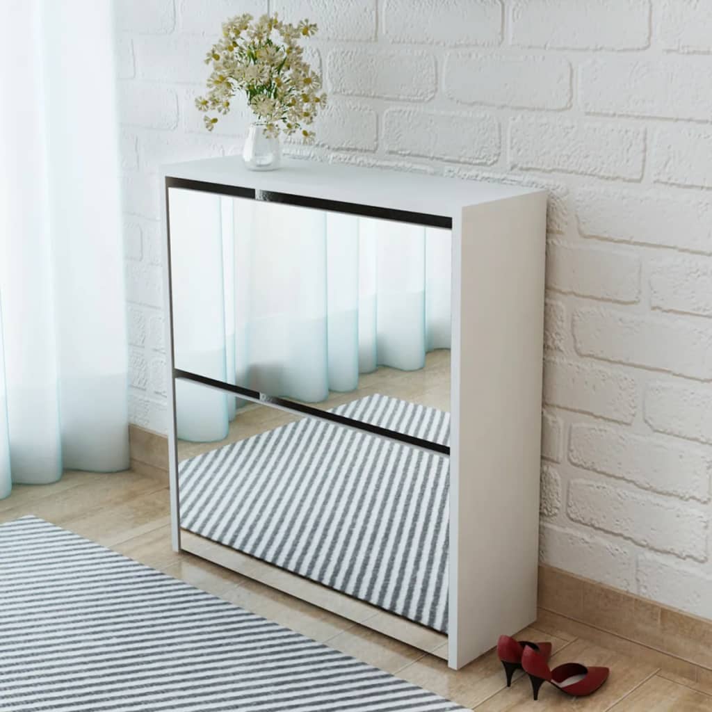 Shoe Cabinet With Mirror 2-Layer 63X17X