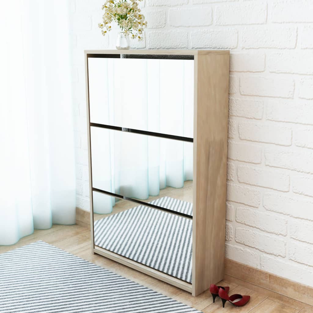 Shoe Cabinet With Mirror 2-Layer 63X17X