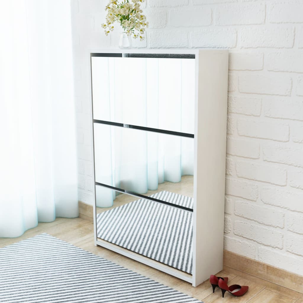 Shoe Cabinet With Mirror 2-Layer 63X17X