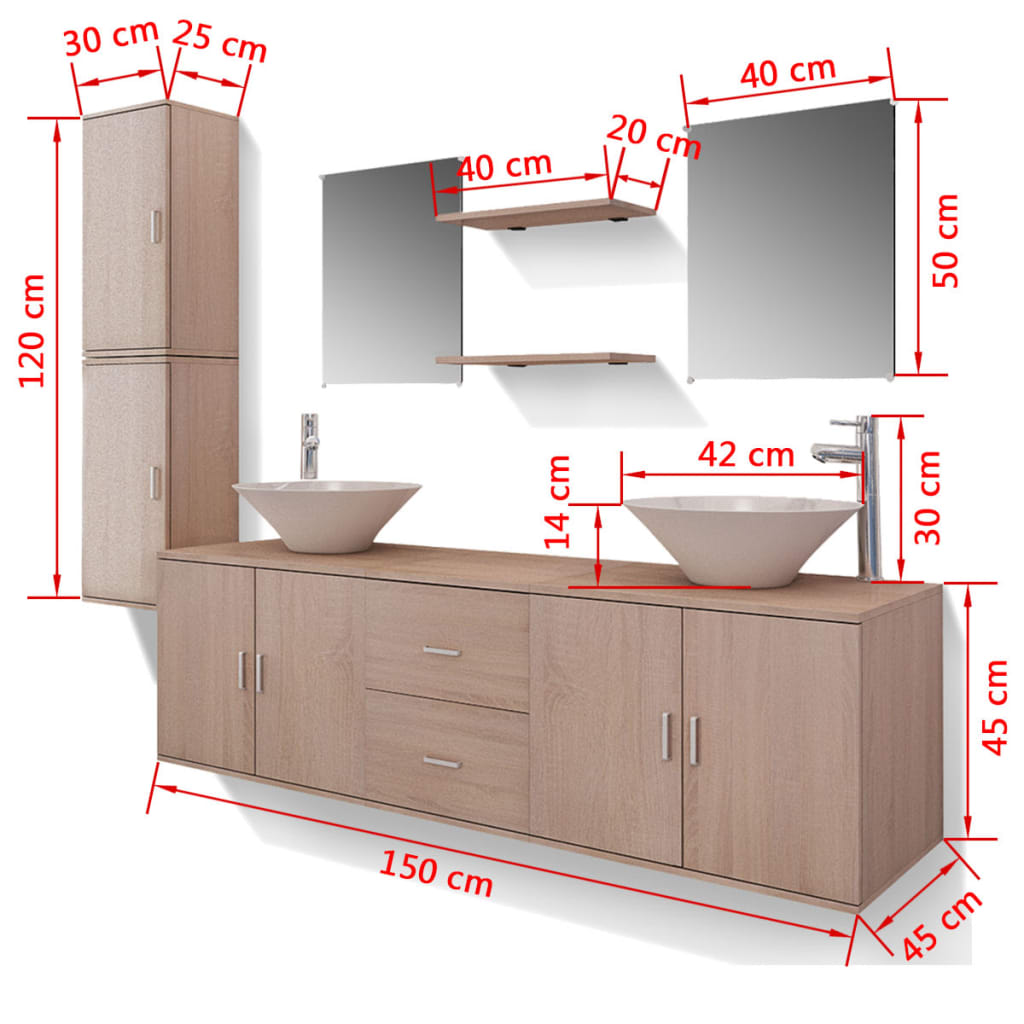 11 Piece Bathroom Furniture Set With Basin With Tap