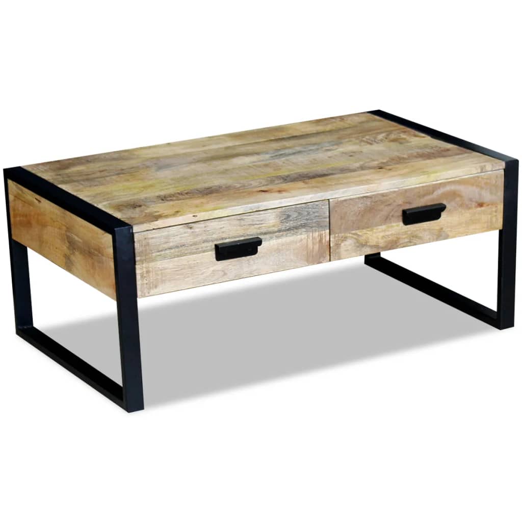 Coffee Table With 2 Drawers Solid Mango Wood 100X60X40 Cm