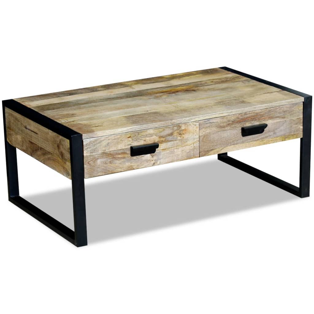 Coffee Table With 2 Drawers Solid Mango Wood 100X60X40 Cm