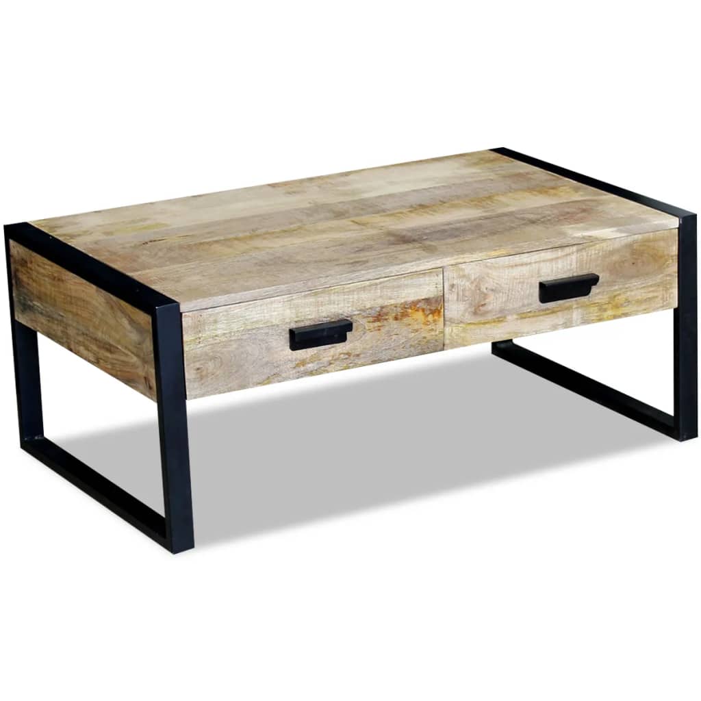 Coffee Table With 2 Drawers Solid Mango Wood 100X60X40 Cm