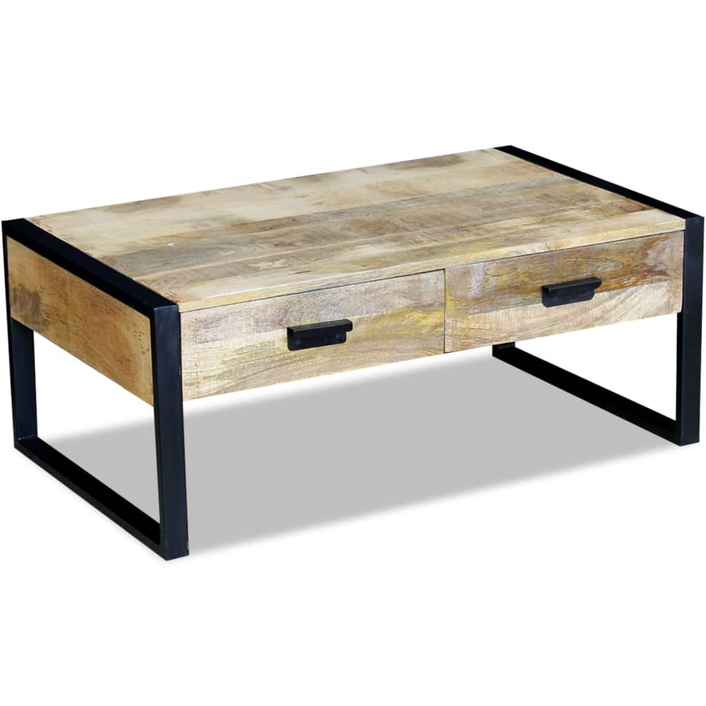 Coffee Table With 2 Drawers Solid Mango Wood 100X60X40 Cm