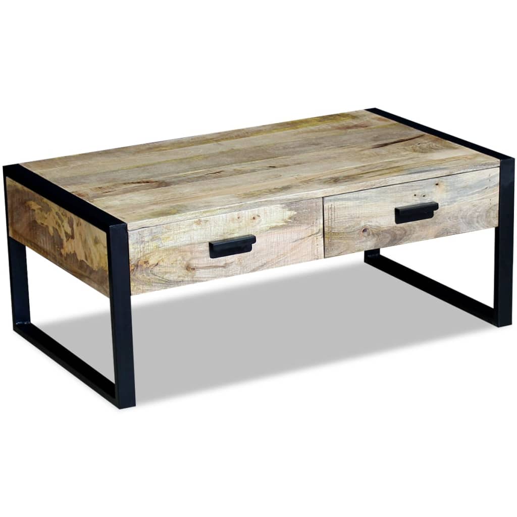 Coffee Table With 2 Drawers Solid Mango Wood 100X60X40 Cm