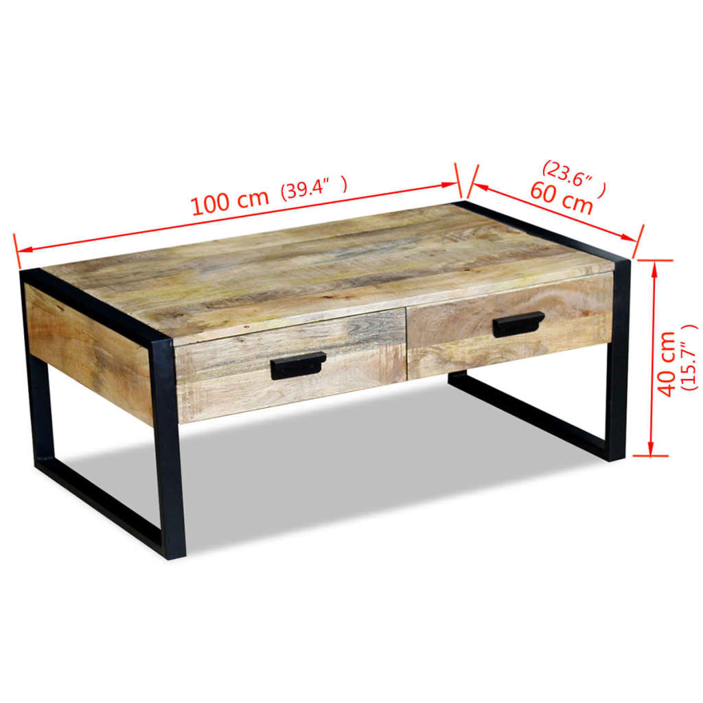 Coffee Table With 2 Drawers Solid Mango Wood 100X60X40 Cm
