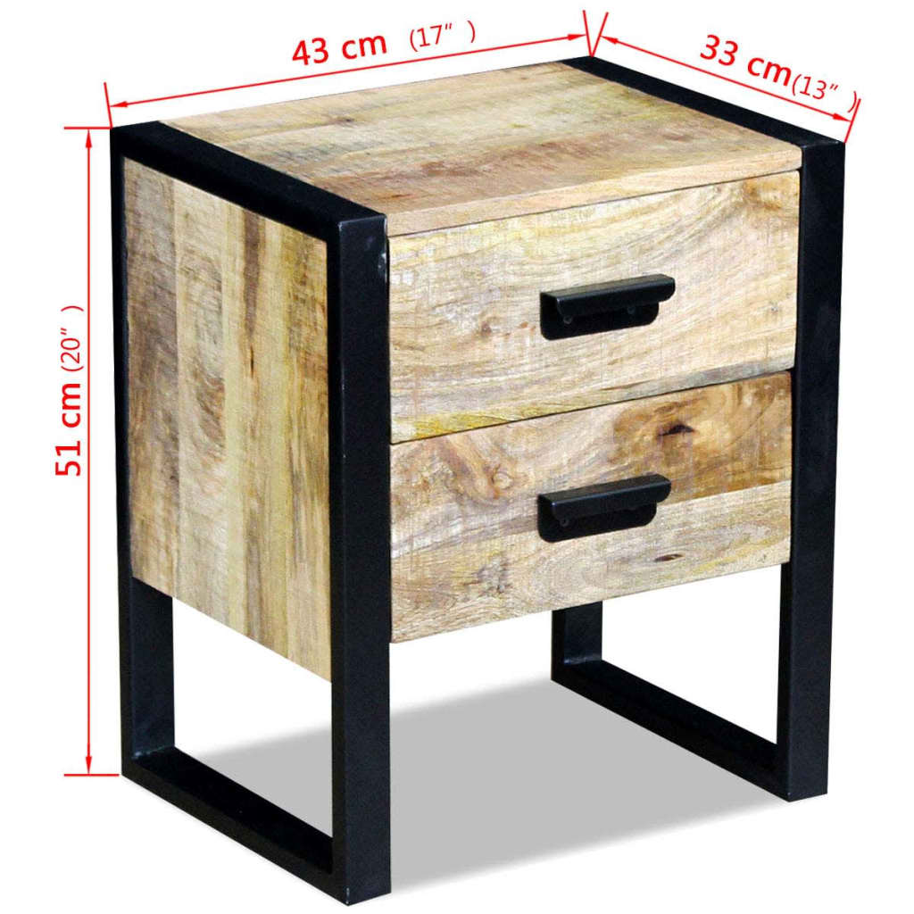 Side Table With 2 Drawers Solid Mango Wood 43X33X51 Cm