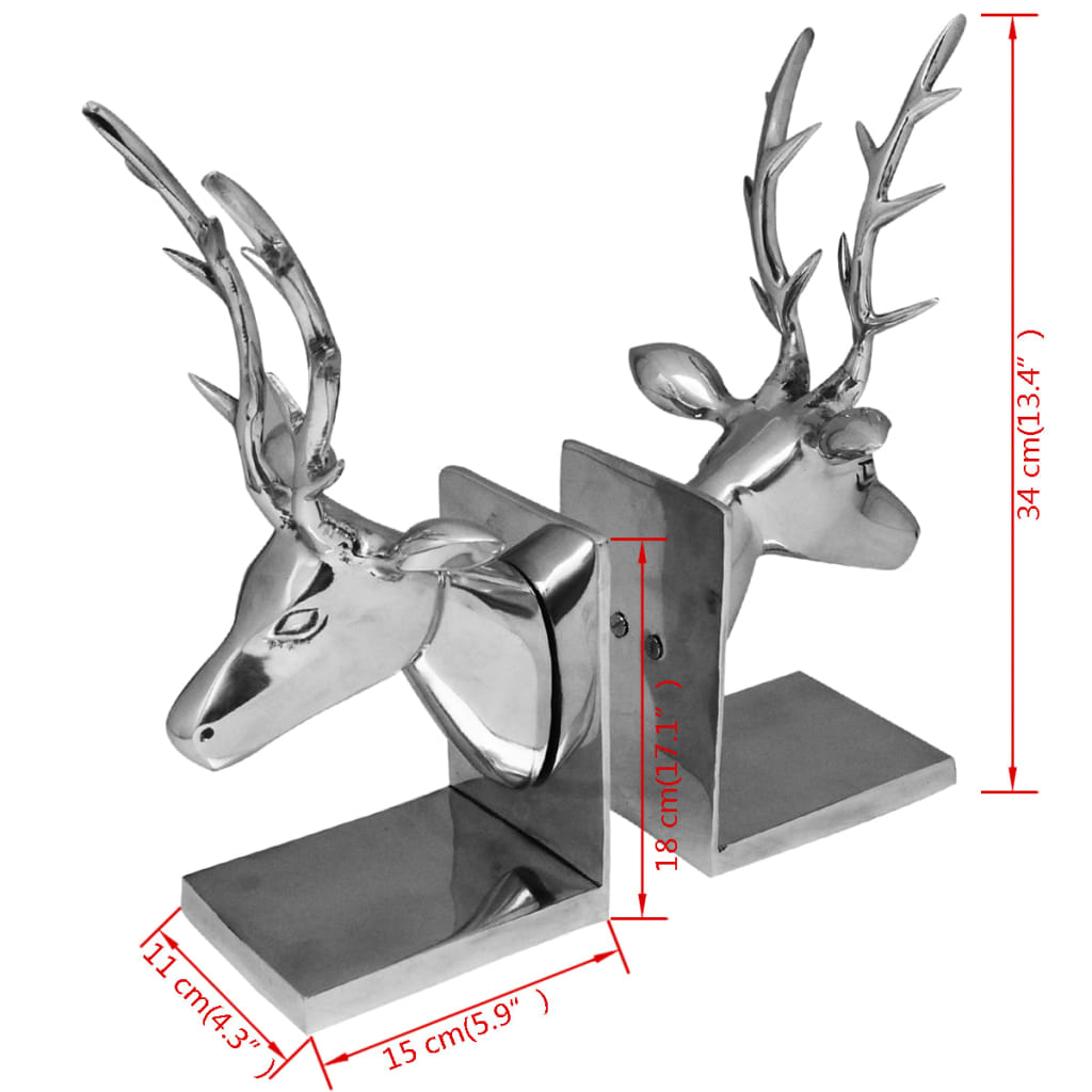 Bookends Deer 2 Pcs Aluminium Silver
