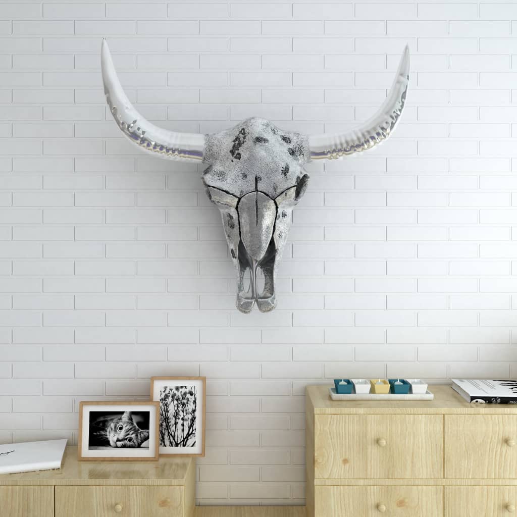 Skull Head Decoration Wall-Mounted Aluminium Silver