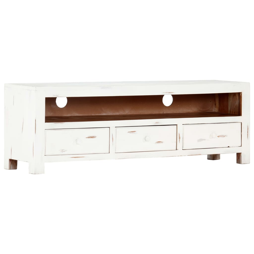 Tv Cabinet White 120X30X40 Cm Solid Acacia Wood