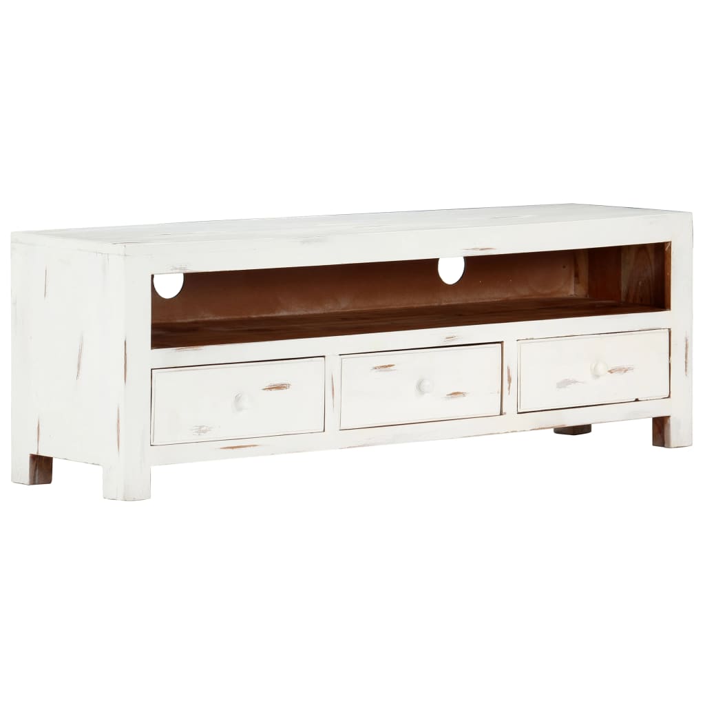 Tv Cabinet White 120X30X40 Cm Solid Acacia Wood