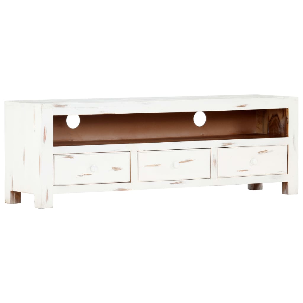 Tv Cabinet White 120X30X40 Cm Solid Acacia Wood