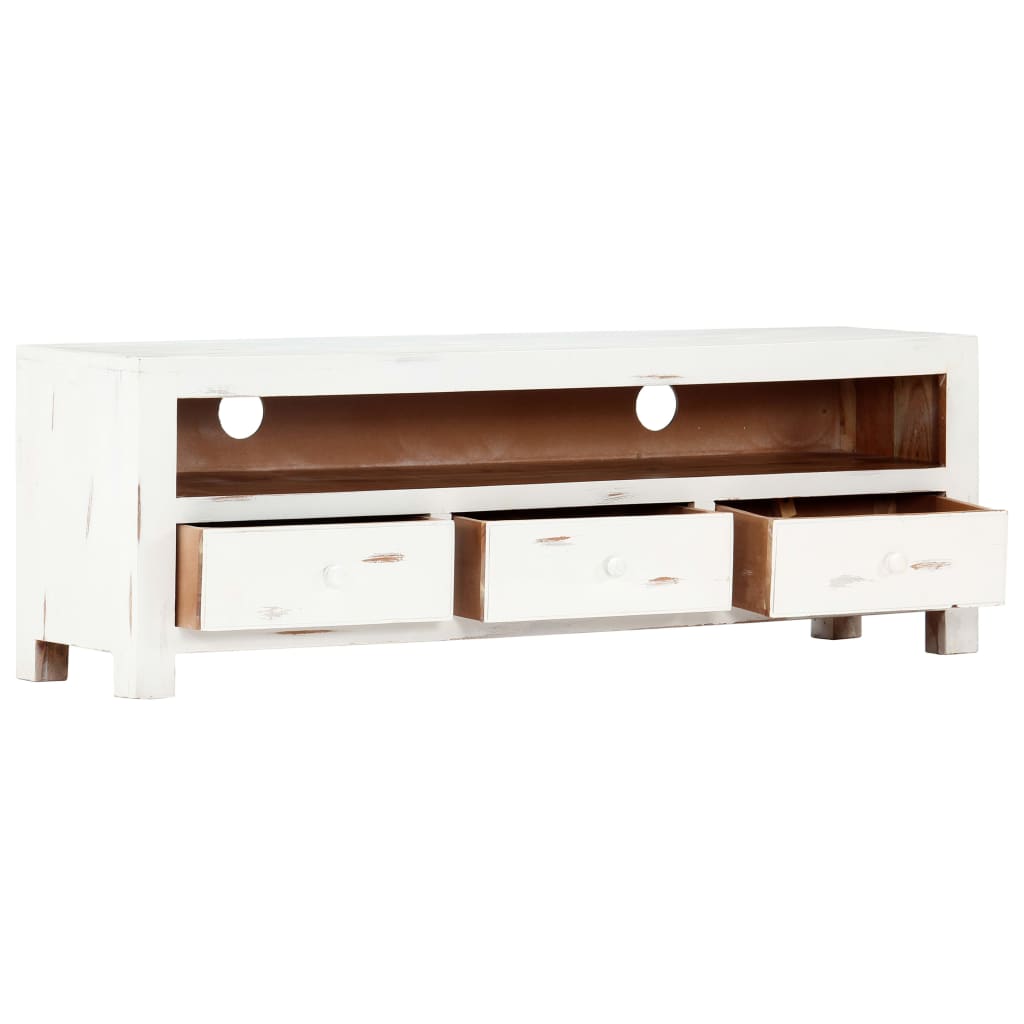 Tv Cabinet White 120X30X40 Cm Solid Acacia Wood