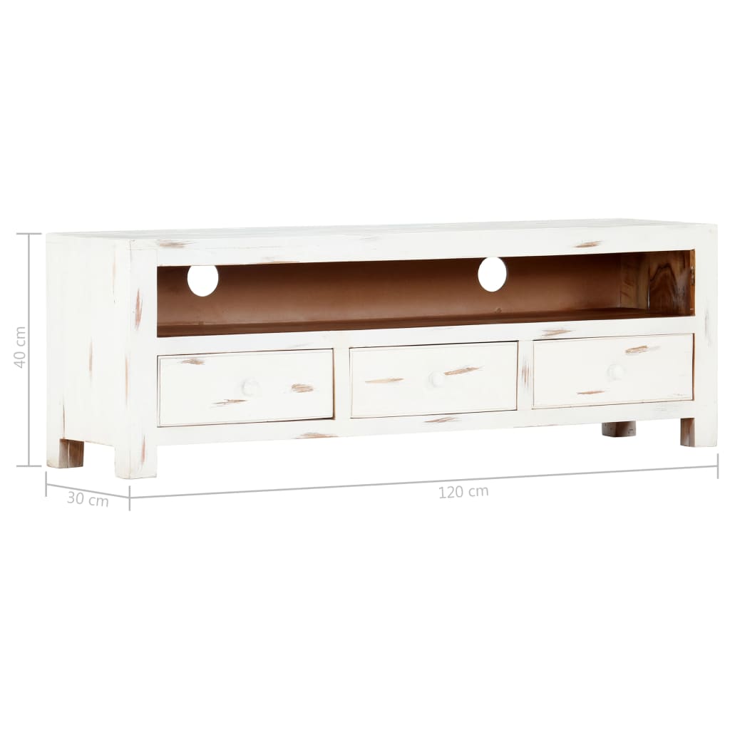 Tv Cabinet White 120X30X40 Cm Solid Acacia Wood