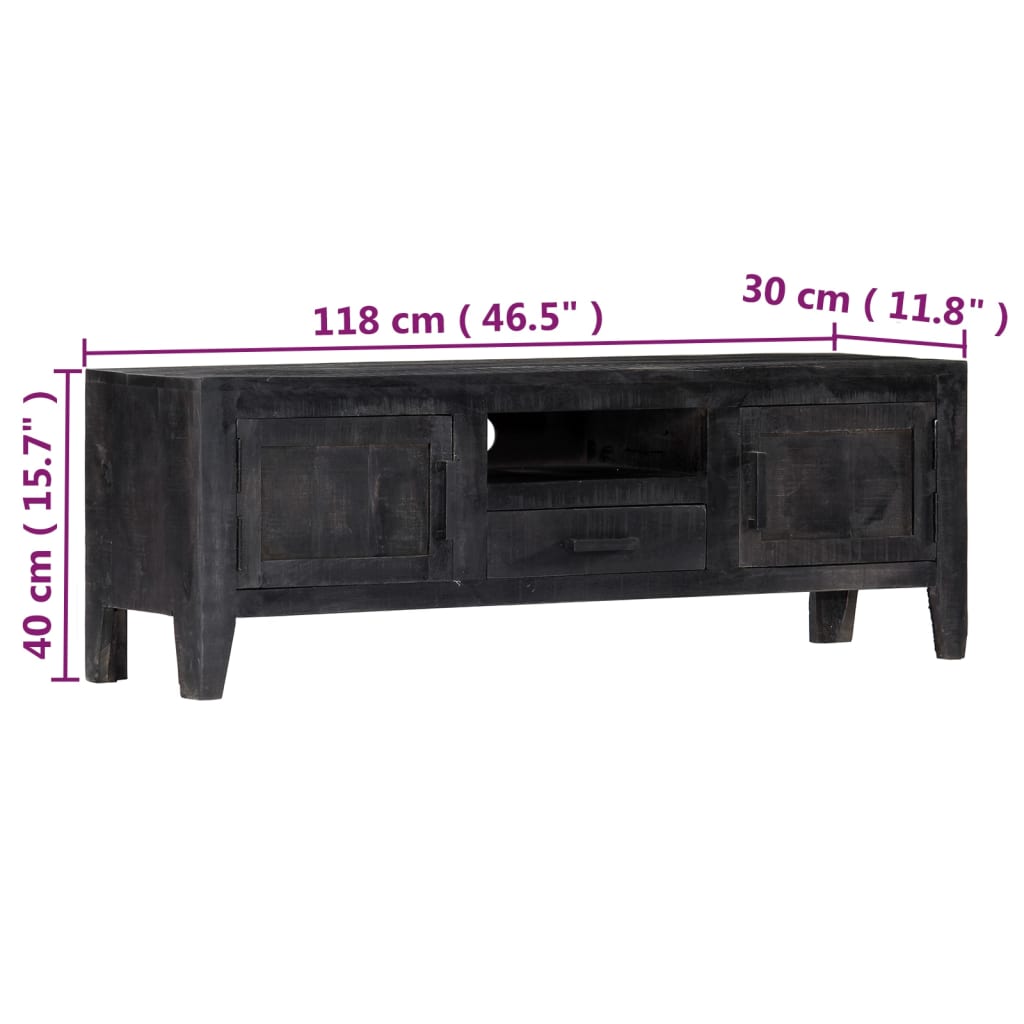 Tv Cabinet Black Solid Mango Wood