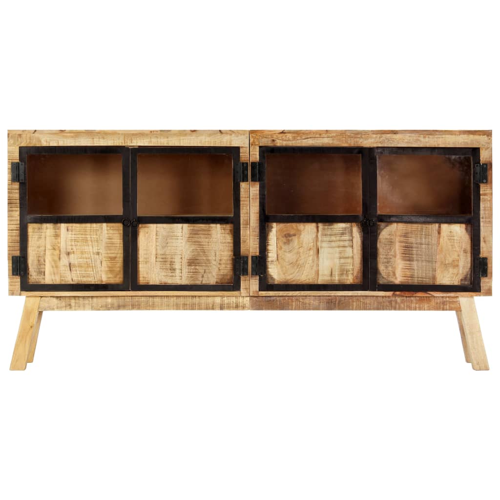 Sideboard Brown And Black 160X30X80 Cm Solid Rough Mango Wood