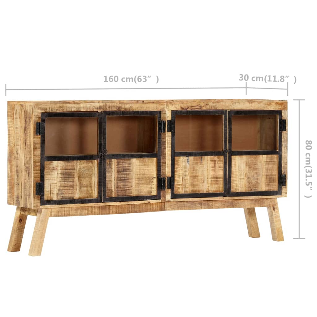 Sideboard Brown And Black 160X30X80 Cm Solid Rough Mango Wood