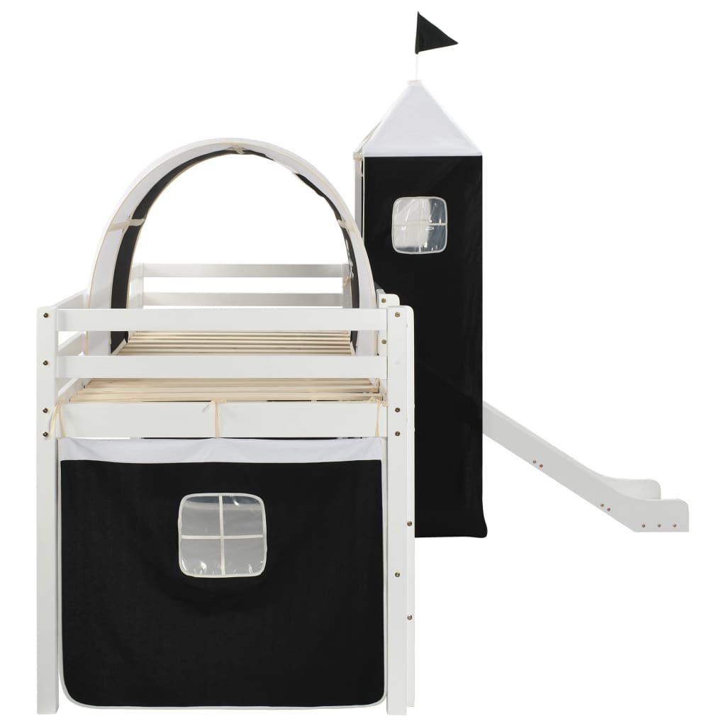 Children's Loft Bed Frame With Slide & Ladder Pinewood 97X208 Cm