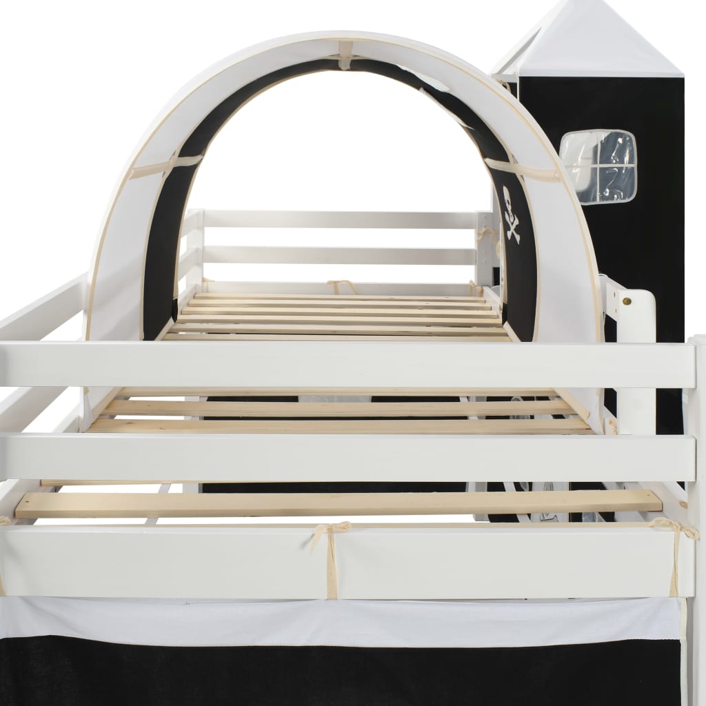 Children's Loft Bed Frame With Slide & Ladder Pinewood 97X208 Cm