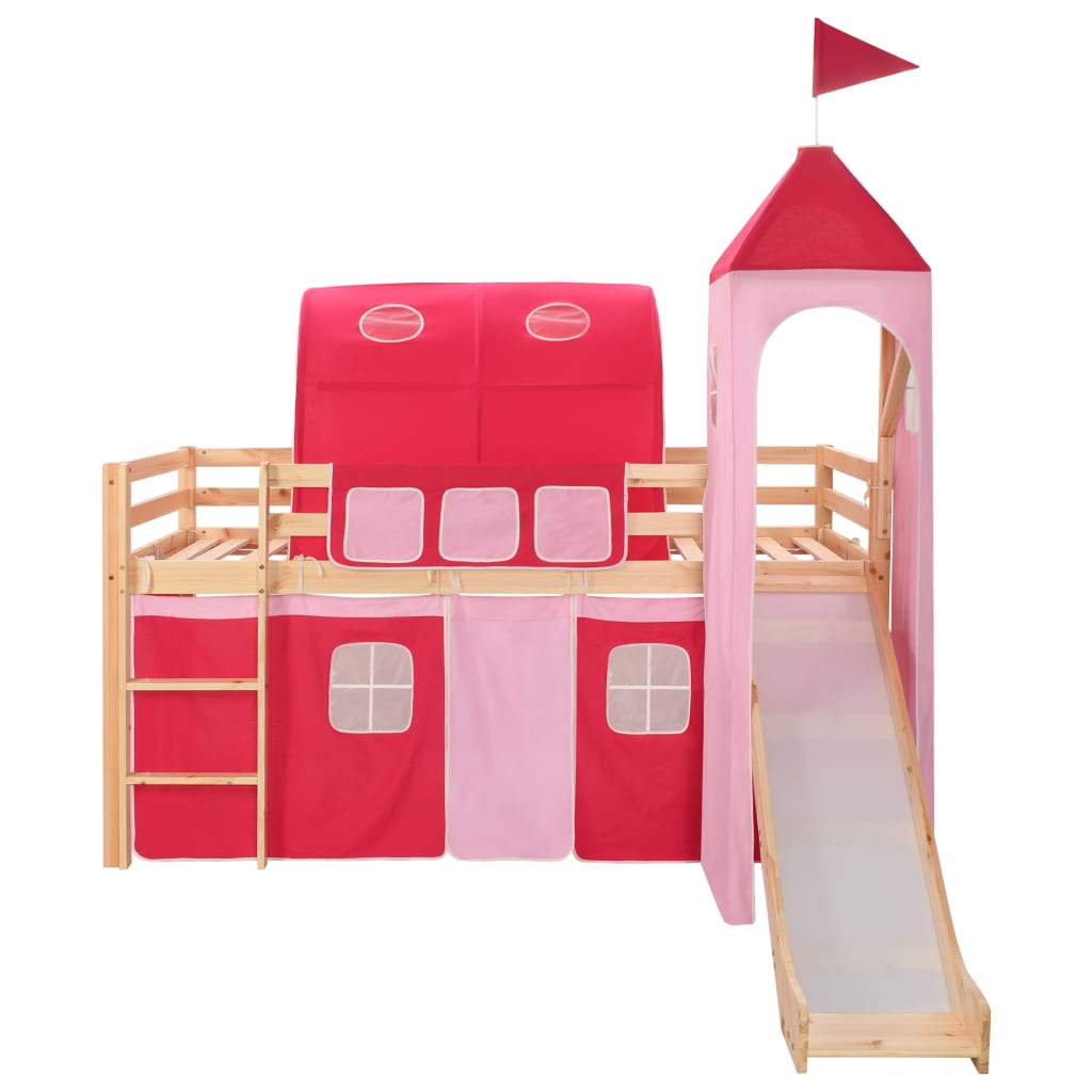 Children's Loft Bed Frame With Slide & Ladder Pinewood 208X230Cm