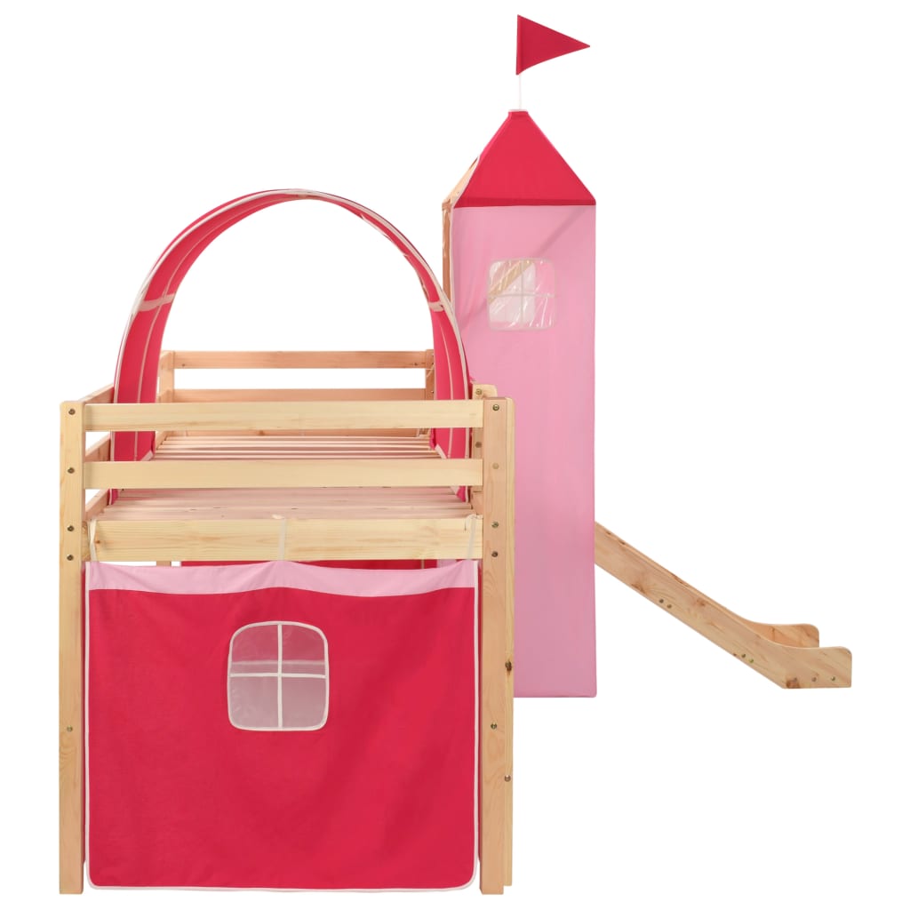 Children's Loft Bed Frame With Slide & Ladder Pinewood 208X230Cm