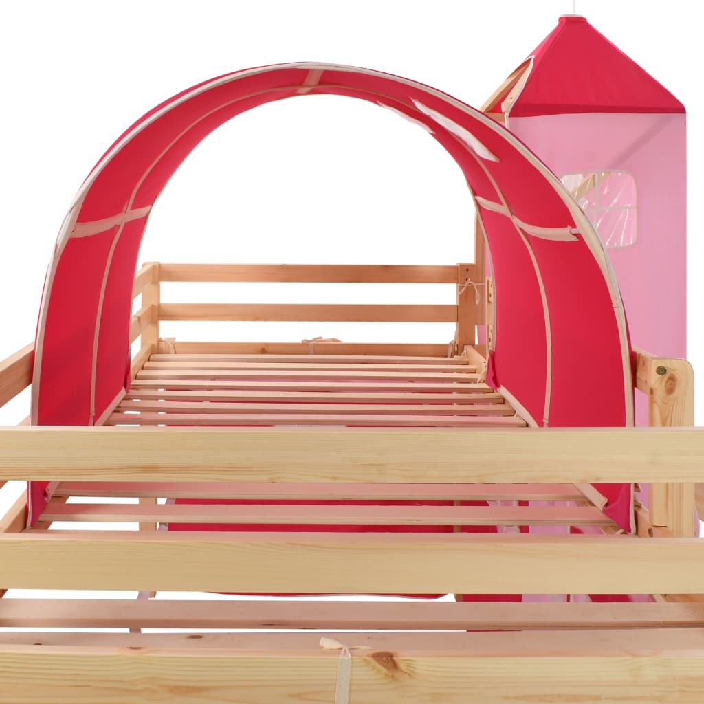 Children's Loft Bed Frame With Slide & Ladder Pinewood 208X230Cm