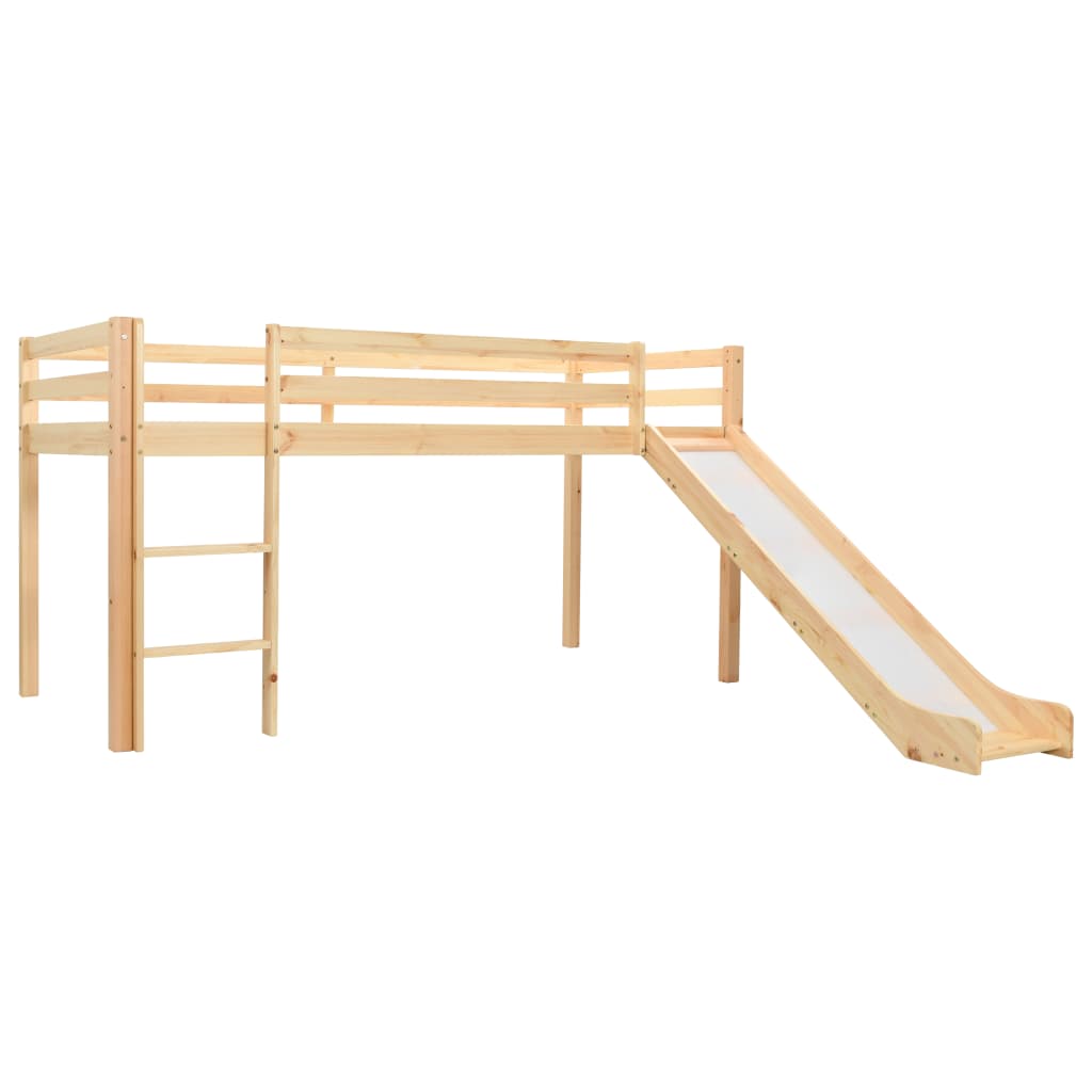 Children's Loft Bed Frame With Slide & Ladder Pinewood 97X208 Cm