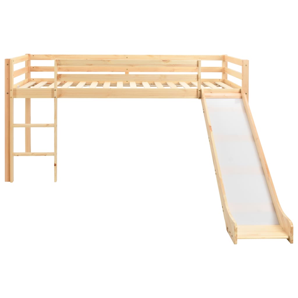 Children's Loft Bed Frame With Slide & Ladder Pinewood 97X208 Cm