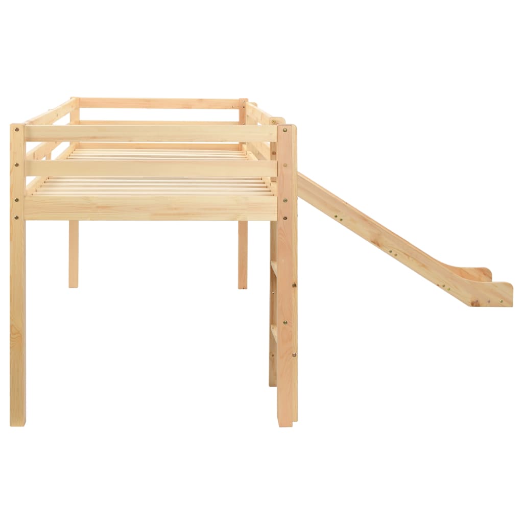 Children's Loft Bed Frame With Slide & Ladder Pinewood 97X208 Cm