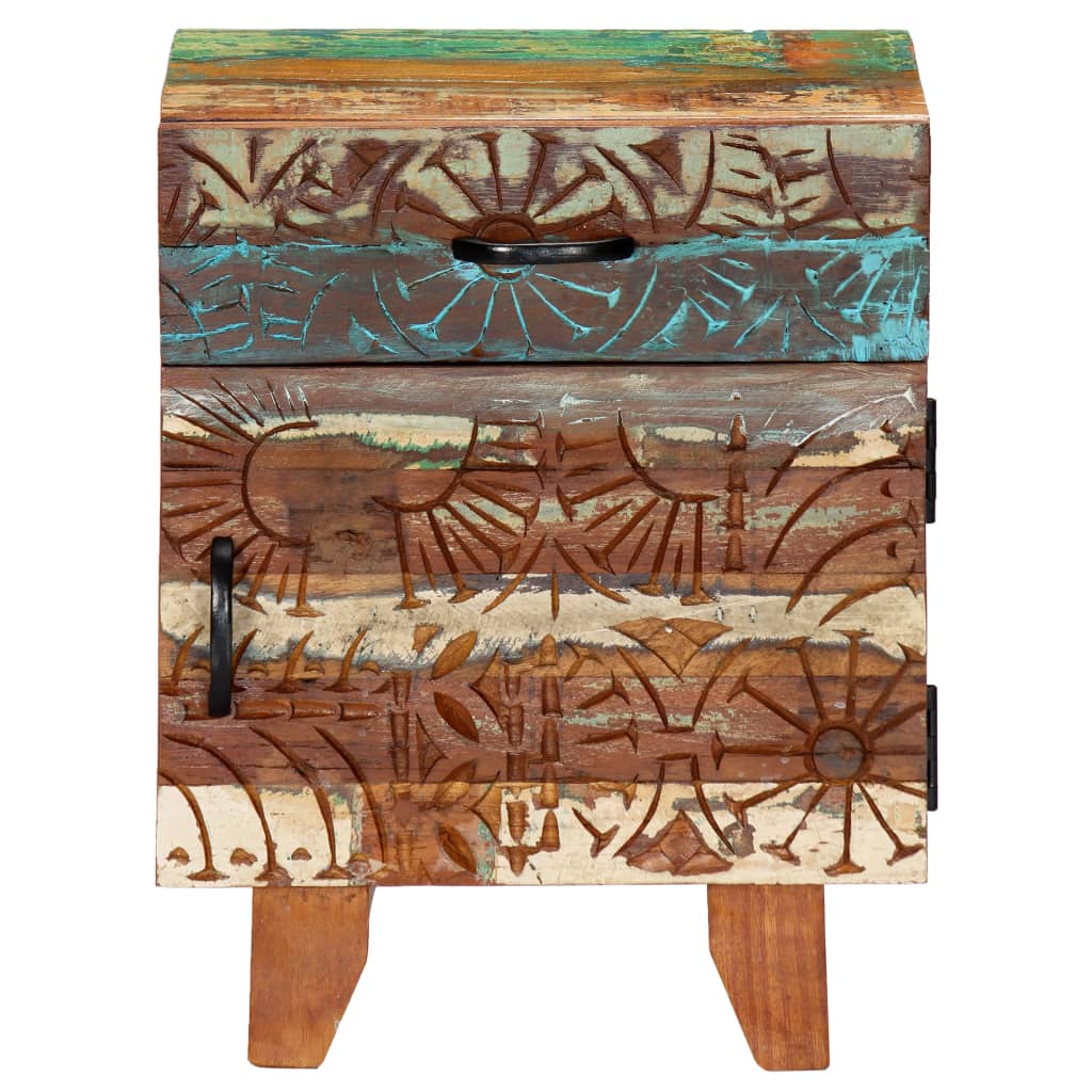 Hand Carved Bedside Cabinet 40X30X50 Cm Solid Reclaimed Wood