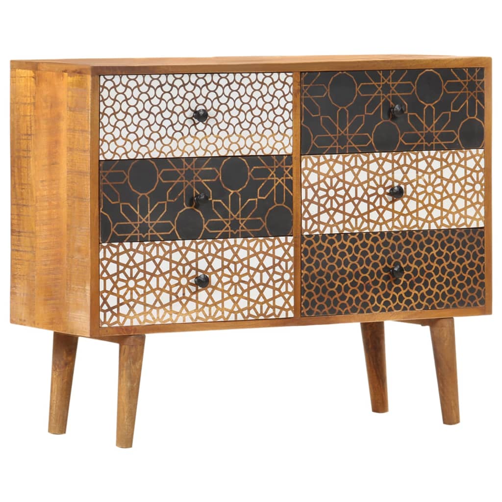 Sideboard With Printed Pattern 130X30X70 Cm Solid Mango Wood